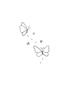 two butterflies flying in the air with hearts coming out of their wings on a white background