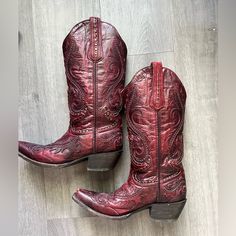 One Of A Kind Boots ~ Gorgeous ~ I Never Wear Them And Someone Needs Too Perfect Condition Size 8 Red Cowgirl Boots, Cowgirl Boots, Shoes Heels Boots, Shoes Women Heels, Heeled Boots, Shoes Heels, Women Shoes, Boots, Heels