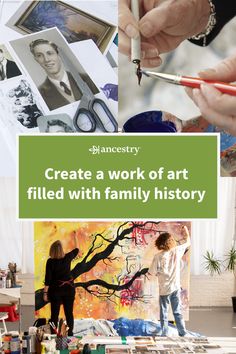 two people in an art studio painting with the words try making family history art