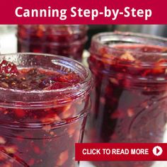 three jars filled with food sitting on top of a table