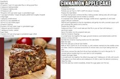 the recipe for cinnamon apple cake is shown