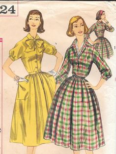 two women's dresses, one in yellow and the other in green checkered