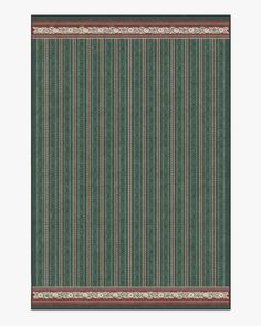 a green and red striped rug with white trimmings on the bottom half of it