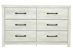 a white dresser with black handles and drawers