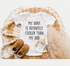 Funny Aunt Is Cooler Than Dad Kids Onesie Aunt And Uncle Shirts For Babies, Aunt Shirts For Niece, New Aunt Onesie, Birthday Boy Shirts, I'm With The Band, Boy First Birthday, Gender Neutral Baby Clothes, Organic Cotton Fabric, Toddler Sizes