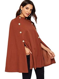 Amazon.com: MAKEMECHIC Women's Double Button Cloak Sleeve Elegant Cape Mock Poncho Classy Coat: Clothing Cloak Coat, Faux Fur Hooded Coat, Leopard Print Coat, Red Coffee, Hooded Faux, Long Winter Coats, Coffee Black, Oversize Women