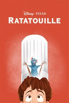 the movie poster for ratatoulie is shown in front of a red background