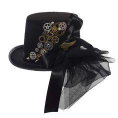 PRICES MAY VARY. Material: thick felt Head circumference 58cm-60cm Steampunk top hat, gears, feather, red rose accessories The goggle is removable and can be wear, strap adjustable Steampunk hats for men women black, top hats for women, gothic top hat, steampunk hat with goggles Perfect for gothic steampunk, victorian accessory, renaissance costume, Masquerade Costume Party, Mardi Gras Carnival Steampunk Hats Women, Hats With Veils, Steampunk Womens Costume, Steampunk Hats, Top Hats For Women, Halloween Costume Hats, Moda Steampunk, Steampunk Top, Victorian Accessories