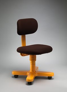 an office chair with wheels and a brown seat