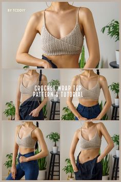 the instructions for how to make a crop top with denim pants and high rise heels