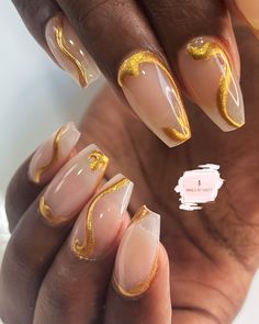 White And Gold Abstract Nails, Red Black Gold Nails Design, Brown And Gold Nail Art, Brown And Gold Nails Short, Tan And Gold Nails, Gold Chrome Nails Designs, Gold Chrome Nail Art, Orange And Gold Nails, Nude Gold Nails