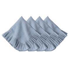 four blue napkins with ruffled edges