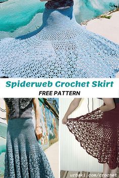 a crocheted skirt is shown in three different pictures, and the bottom has an open