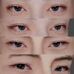 four different views of an eye with long eyelashes