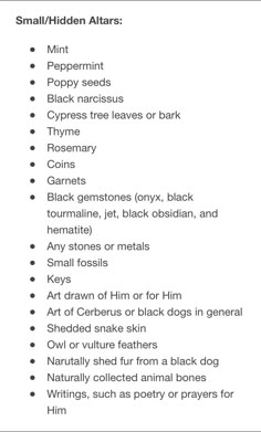 a list of different types of animals and their names on a white sheet with the words small / hidden altars