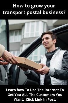 two men shaking hands in front of a car with the words how to grow your transport postal business?