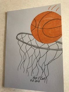 a drawing of a basketball going through a hoop