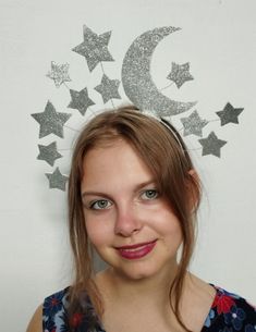 Headband Moon and stars crown Halloween headdress handmade | eBay Halloween Headdress, Moon Headband, Stars Crown, Headband Ideas, Crown Crafts, 1st Birthday Cards, Star Headband, Twist Style, Moon And Stars