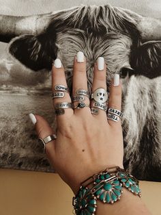 "Hand-stamped western rings ☆made to order ☆adjustable ☆stacker, wrap, and coin style ☆any design can be made in fonts \"outlaw\" or \"sweet and sassy\" ★please message me the font you want your design made in★ ★initals can be added to inside of band for $3★" Cute Western Rings, Western Stamped Rings, Metal Stamped Rings, Western Ring, Southern Jewelry, Western Rings, Stamped Ring, Cowgirl Accessories, Metal Stamped Jewelry