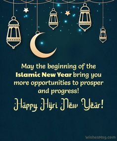 happy new year greeting card with lanterns and stars on the string, hanging from strings