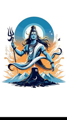 the avatar of lord rama is depicted in this graphic art style, with mountains and clouds behind it