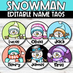 snowman editable name tags with penguins