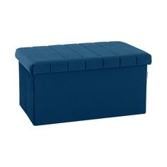 a large blue storage box on a white background, with the lid closed and seat up