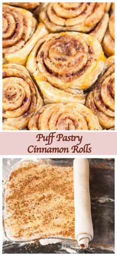 puff pastry cinnamon rolls on a baking sheet, and then rolled up in the oven