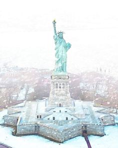 the statue of liberty is surrounded by snow