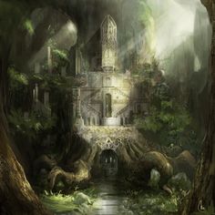 a fantasy castle in the middle of a forest