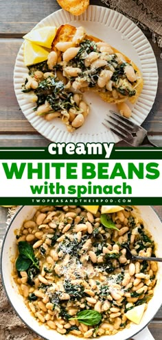 This simple white bean skillet is easy to make, satisfying, and so comforting. Serve with crusty bread for a quick and easy meal! White Bean And Broccoli, What To Make With White Beans, White Beans And Carrots, Spinach Beans Recipes, Bean Recipes For Breakfast, Ww Bean Recipes, White Bean Breakfast, White Beans And Spinach Recipe, Spinach And Beans Recipe