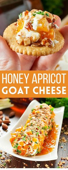 goat cheese with honey, almond, and apricot Elegant Canapes, Goat Cheese Spread, Goat Cheese Appetizer, Cheese Appetizer, Fall Appetizers, Goat Cheese Recipes, Burst Of Color, Thanksgiving Appetizers, Cheese Spread