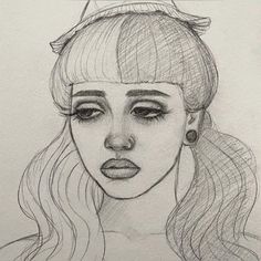 a drawing of a girl with long hair and big eyes, wearing a tiara