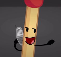 a cartoon pencil with a smiling face holding a tennis racquet