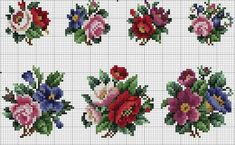 a cross stitch pattern with many different flowers on the front and back of each piece