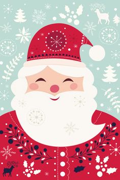 santa claus with snowflakes and christmas decorations