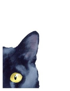 a painting of a black cat with yellow eyes