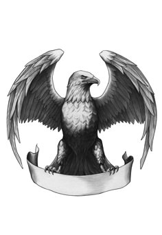 an eagle with wings and banner tattoo design