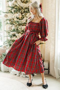 shop the mint, trendy online boutique, boutique clothing Plaid Christmas Outfit Family, Plaid Christmas Holiday Dress, Fall Holiday Midi Dress, Plaid Dress For Christmas Holiday, Knee-length Fall Holiday Dress, Casual Plaid Midi Length Dress, Casual Midi Dress For Holiday, Casual Plaid Holiday Dress, Midi-length Plaid Dress For Fall