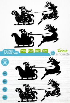 santa sleigh and reindeer silhouettes svg files for cricut or silhouette cutting