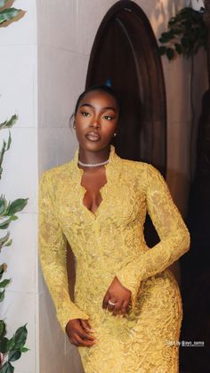 @gbemiokunlola Mustard Yellow Wedding Dress, Bridal Second Look, African Wedding Theme, Mustard Yellow Wedding, Yellow Lace Dress, Yellow Wedding Dress, Private Dinner, Trending 2024, Yellow Lace Dresses