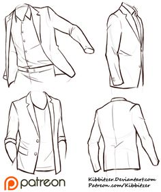 four different types of jackets with the text, how to draw a blazer jacket