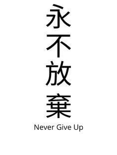 the words never give up written in chinese characters