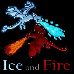 an ice and fire logo is shown on a black background