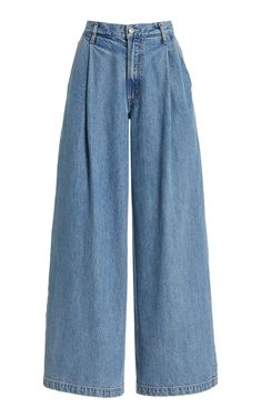 Ellis Pleated Denim Wide-Leg Trousers By Agolde | Moda Operandi Pleated Denim, Young Justice, Beautiful Clothes, Wide Legs, Wide Leg Denim, The High, Rarity, Long Sleeve Maxi Dress, Wide Leg Trousers