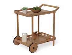 a wooden serving cart with two plants on it