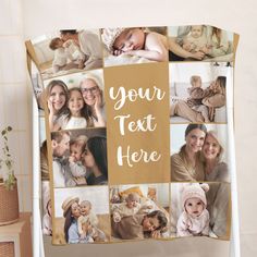 a collage of photos with the words, your text here on it in gold