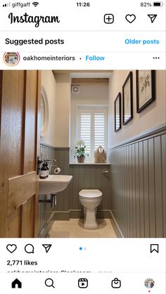 an instagram page with a photo of a bathroom and toilet in the background,