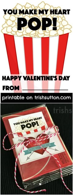 a valentine's day card with popcorn on it