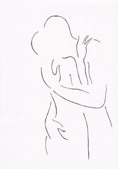 a black and white drawing of a person hugging